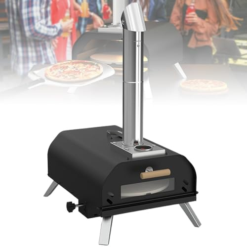 Wood Fired Pizza Stove, Outside Pizza Oven with 12'' Rotatable Round Pizza Ston & Visual Thermometer, Portable Pizza Ovens, Outdoor Cooking Grill for Backyard Camping