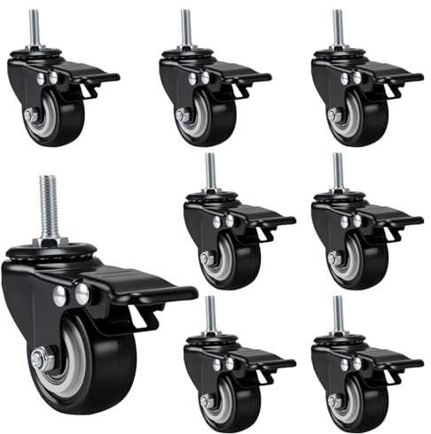 8 Stück Rollen Ø 50mm, Möbelrollen mit Bremse 25mm, | Schwerlast Lenkrollen, Geräuschlos & Spurenfrei für Möbel und Geräte