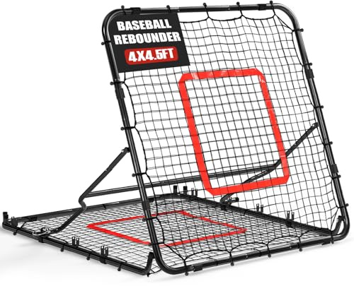 Storgem Baseball-Rebounder-Netz, 1,2 x 1,4 m, Fußball-Rebounder mit 5 verstellbaren Winkeln, doppelseitiger Rückentrainer für Baseball/Softball/Fußball/Volleyball/Lacrosse-Training