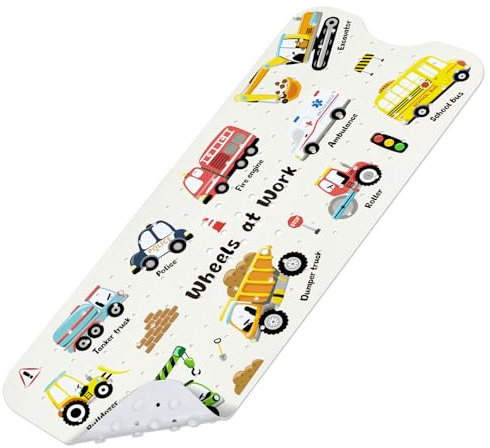 Omedecal Baby badkar, 102 x 40 cm halkfri tecknad badkar duschmatta med sugkoppar och dräneringshål, maskintvättbar för barn (grävmaskin)
