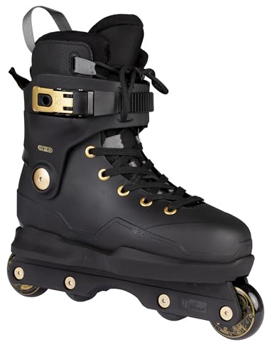 IQON ACT AG Chad Hornish Pro Aggressive Inline Skates – Schwarz Gold – Hardboot Skates mit KIZER Schiene & 60mm 90A Rollen – Herren Freestyle Stunt Skates (38-39)
