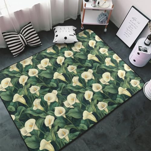 Alfombras de área para decoración de sala de estar, alfombras lavables antideslizantes de 3 x 5 pies, alfombra suave con estampado de lirio de cala blanca para dormitorio, sala de estar, comedor, 60 x