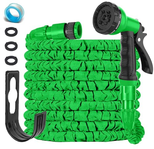 FASCINATDECO Flexibler Gartenschlauch 7,5m mit 8-Funktionen Sprühfunktionen, Wasserschlauch flexibel mit 3-Fach Latexkern inkl. Adapter für 1/2' 3/4' Zoll und Wandhalterung, dehnbarer flexiSchlauch