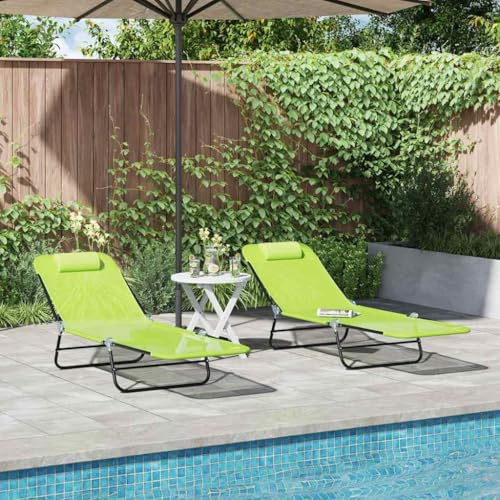 Mandloder Klappbare Sonnenliege 2er-Set Grün, 182x55x85,5 cm Textilene Stahlrahmen, Verstellbarer Liegestuhl für Garten Terrasse, Faltbare Strandliege Chaiselongue für Outdoor Entspannung