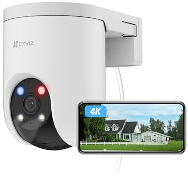 EZVIZ H8c Pro 4K övervakningskamera Utomhus Wifi, Auto-Zoom Tracking, Detektering av Människor/Fordon, Färgmörkerseende, Tvåvägsljud, 2.4/5Ghz Wi-Fi 6, Aktivt Försvar med Siren och Rödblå Ljus
