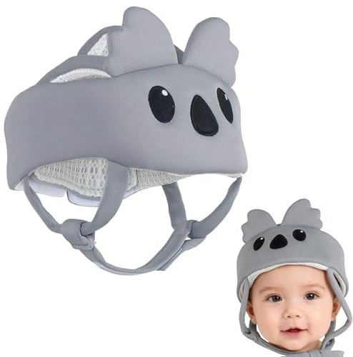 Gxdamxz Protezione Testa Neonato Casco Protettivo, 360° Antiurto Caschetto Regolabile, Head Protection - Grigio Koala