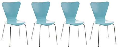 Lot de 4 Chaises Empilables Calisto I Chaise De Visiteur avec Piètement Stable en Métal Chromé I Chaise pour Zone D'Attente, Couleur:Bleu Clair