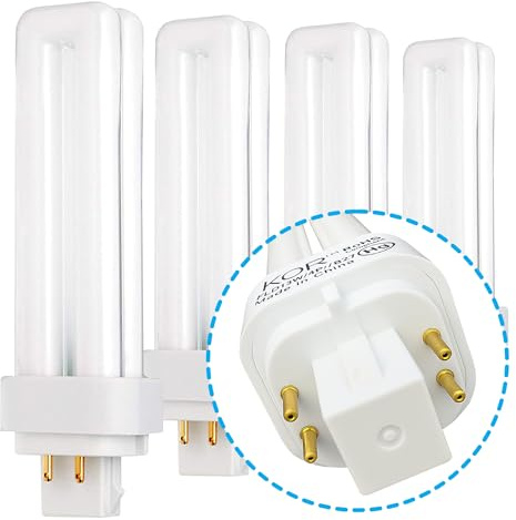 KOR - 13 Watt Double Tube - G24Q-1 (4 Pin)Base, 2700K Warm White - CFL Light Bulb. Replaces Sylvania 20682 CF13DD/E/827 - Philips 38325-7 PL-C 13W/827/4P/ALTO and GE 97594 F13DBX/827/ECO4P (4 Pack)
