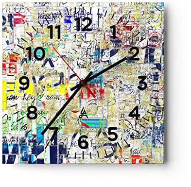 Orologio da Parete in Vetro Strada graffiti parete murale 30x30cm Piccolo Moderno Orologio da Muro Per Casa Cucina Soggiorno Silenzioso Wall Clock Decorazione Orologio da Appendere - C4AC30x30-2907