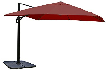 Mendler Gastronomie-Ampelschirm HWC-A96, Sonnenschirm 3x3m (Ø4,24m) Polyester Alu/Stahl 23kg mit Ständer drehbar - bordeaux