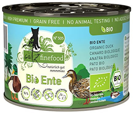 catz finefood Bio Katzenfutter Ente - N° 505 - Nassfutter für Katzen - 6 x 200 g - Ohne Getreide & zugesetzten Zucker (1,2 kg)