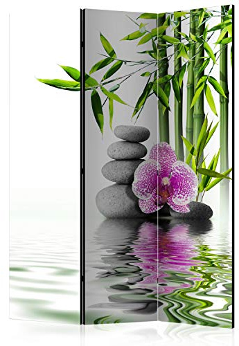 murando - Asiatisch Paravent Raumteiler Orchidee, Spa, 135x172 cm, 3-teilig | Mobiler Sichtschutz, sofort einsatzbereit, Holzrahmen, ideal fürs Wohnzimmer oder Spa, geruchsneutral, lichtbeständig, robust
