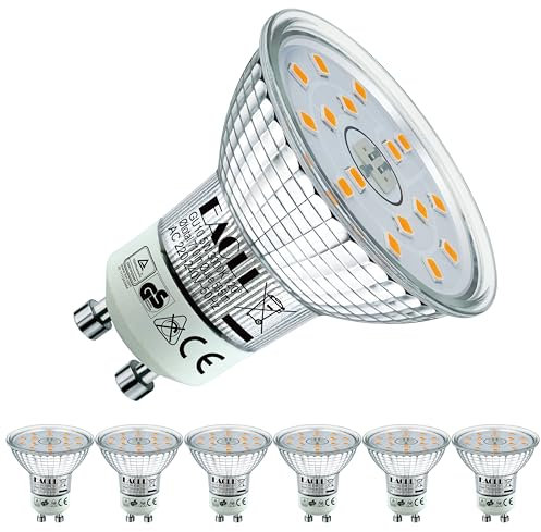 EACLL GU10 LED Warmweiss 5W Ersetzt 75W Halogen Leuchtmittel, 6er-Pack. 585 Lumen 3000K Birnen, AC 230V Flimmerfrei Strahler, Abstrahlwinkel 120° Spot, Nicht Dimmbar Ø50xH53mm Reflektorlampen