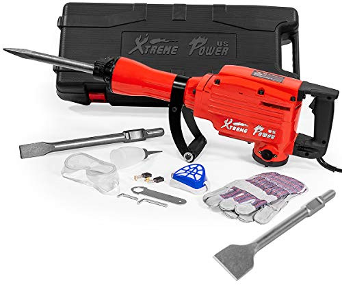 XtremepowerUS 2200W Demolition Electric Jack Hammer Chisel Heavy Duty DIY Demo Floor Scrap Cement Concrete Breaker Punch Drill Set Include (Point, Flat and Scraping Bit)