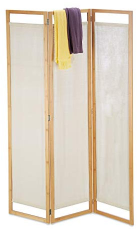 Relaxdays Paravent, 3-teilig, faltbarer Raumtrenner mit Sichtschutz, aus Bambus und Stoff, HxBxT 170x120x1,5 cm, natur