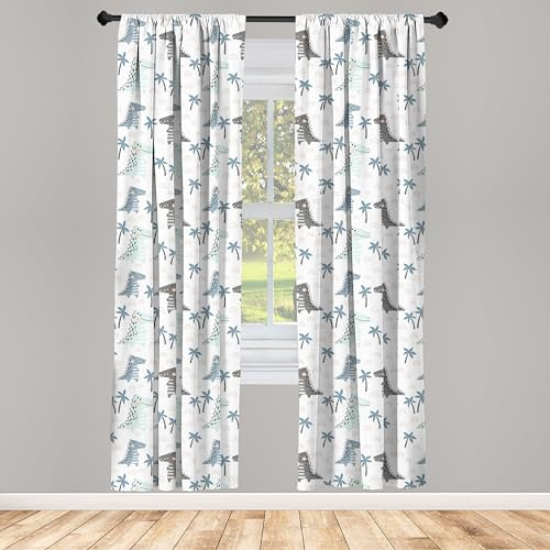 ABAKUHAUS Dino Vorhänge, Gardinen, Dinosaurier Rhythmische Cartoon, Fensterbehandlungen für Wohnzimmer Schlafzimmer Dekor, 2 Stück 75 cm b x 225 cm h, Mehrfarbig Weiß