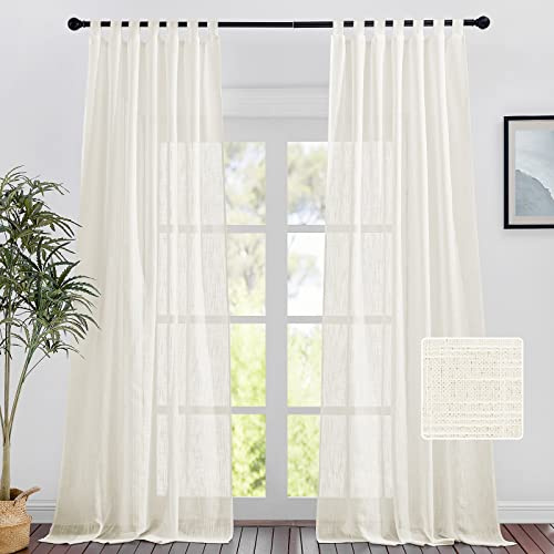 PONY DANCE Leinen Vorhänge Hellbeige Halbtransparent Schlaufengardinen | 2er Set, H245 x B140cm, Leinenoptik, Luftig, Lichtdurchlässig, Sichtschutz, Boho, für Schlafzimmer Wohnzimmer Kinderzimmer