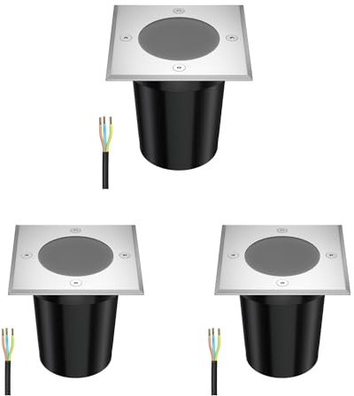 ledscom.de 3 Stück Bodeneinbauleuchte RELI für außen, IP67, edelstahl, eckig, 11 x 11cm, 1x GU10 max. 15W, gefrostet