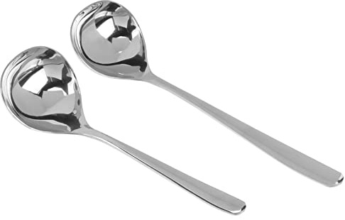 Cabilock 2pcs Stainless Steel Soup Ladle Small Gravy Ladle Tableware Long and Short Handle Spoon Tableware for Kitchen Cooking Soup Sauce Soup Gravy Salad Dressing (Silver)