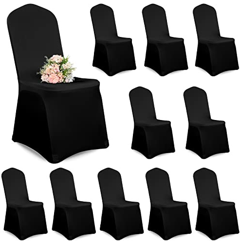 Showgeous 10 ST Schwarze Stuhlbezüge Polyester Spandex Lycra Stretch Hochzeit Stuhlbezug Universal Waschbar Sitzbezug