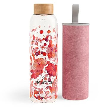 waterdrop® Borraccia in Vetro 600ml – Borraccia Personalizzata con Tappo in Bambù, Custodia Neoprene, Antigoccia, BPA Free – Borracce Design per Sport, Ufficio, Viaggio, Casa