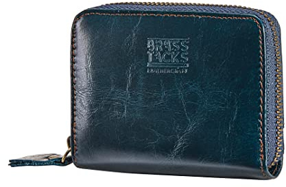 BRASS TACKS Leathercraft Kreditkartenetui Echtleder Vintage RFID-Schutz Reißverschluss Multifächer-Kartenhalter Portmonee Geldbörse Unisex Tall (Grün)