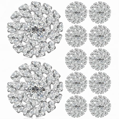 FAVOMOTO 12 Pcs Strass Verzierungen 19 mm Flache Rückseite Kristall Knopf Zubehör Silberne Strass Knöpfe Blumen Aufnäher steine Zum Aufnähen Knopf Band Bling DIY