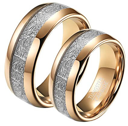 BCughia Freundschaftsringe Beste Freundinnen, Ring Rosegold Verlobung 8mm Rose Gold Ring Inlay Metall Damengröße 52(16.6), Herrengröße 57(18.1)