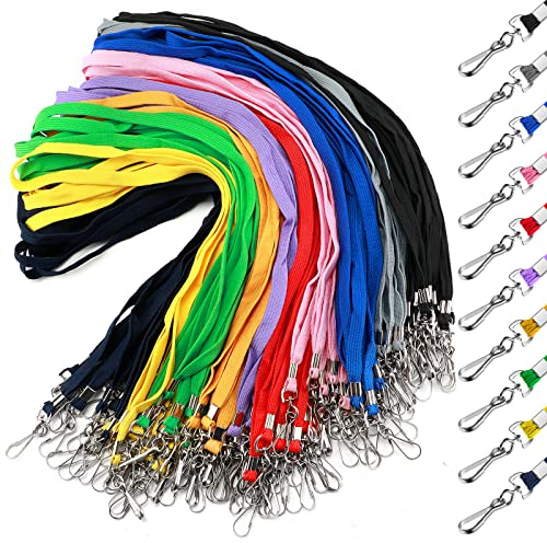 50 Pcs Color Lanyards Flat Lanyards for ID Badges Assorted Colors Badge Lanyards with Swivel J Hook Clip for Office Worker, Student, Teacher