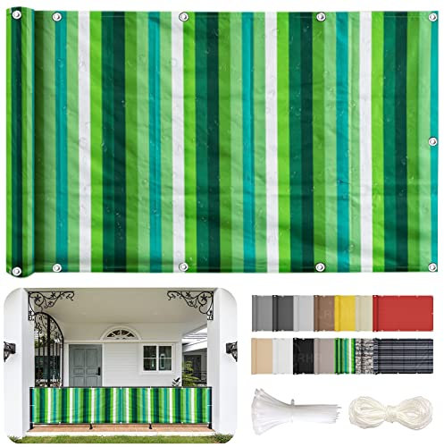 LRHRHR Balkon Sichtschutz Balkonabdeckung 160g/m² Polyester UV-Schutz Wetterfester Balkonverkleidung mit Kabelbinder und Korde- Green Stripes|| 90x200cm