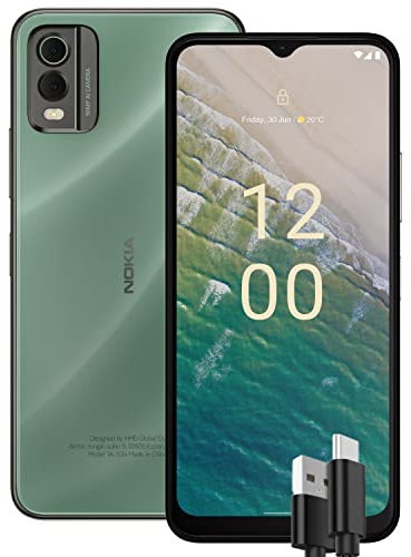 Nokia C32 Smartphone 4G 64GB, 4GB RAM, Dual Camera 50 Mp, Display HD+ da 6.52″, Android 13, Batteria da 5000 mAh, Dual Sim, Verde, versione con cavo USB Type-C aggiuntivo