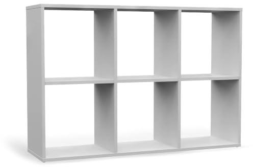CDF Bücherregal mit 6 Fächern Würfelregal offenen Würfeln für Wohnzimmer | Studio 2x3 Regal Stufenregal Ordnungssystem für Bücher Deko Fotos Arbeitszimmer Flur Weiß 30x110x75 cm