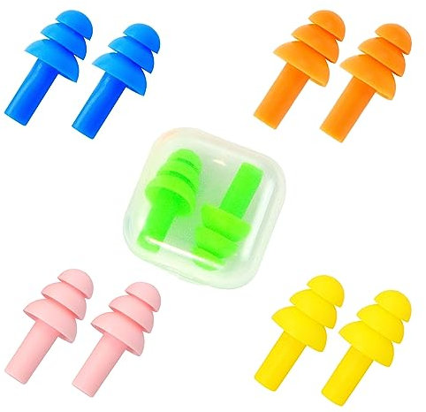 Quelcc Tappi per le orecchie morbidi e flessibili, 5 paia, riutilizzabili, con cancellazione del rumore, per dormire, concerti, russare, viaggi, lavoro