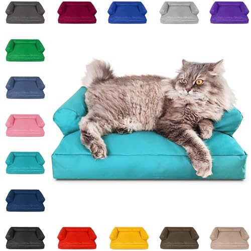 PatchHome Kattsäng – Oeko-TEX certifierad – kattmöbler – fylld med återvunnen polystyren – kattsoffa – tillverkad i Tyskland – 50 x 40 x 15 cm – turkos