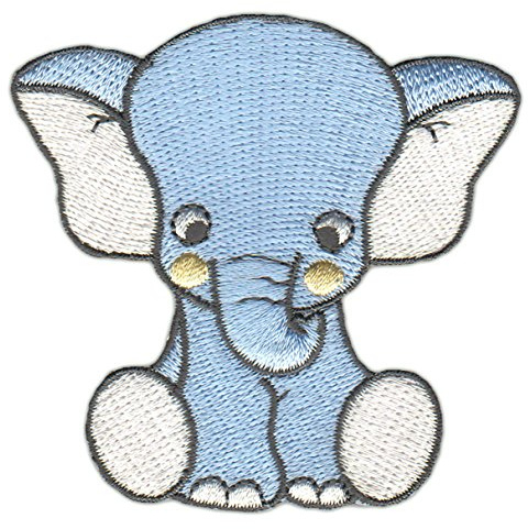 Elefant Baby Blau Aufnäher zum aufbügeln oder aufnähen Bügelbild Aufbügler für Kleidung gestickter Bügelpatch Applikation Patch Größe 7,3 x 7,0 cm