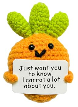 AABXX Funny Mini Positive Potato,3 in Cute Crochet Doll with Positive Card,Soft Wool Knitting Toy Decoration Encouragement Support for Birthday Gifts Room Decor (Positive Carrot)