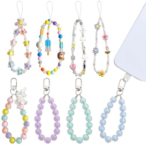 DKDDSSS 8 pièces Cordon de Téléphone, Chaîne de Téléphone, Bracelets Téléphone Portable, Sangle de Téléphone Perlée, Chaîne Anti-Perte, Lanière de Perles pour Homme et Femme