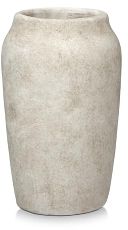 Briful Rustic Vintage Ceramic Vase, 9.06'' Farmhouse Table Decor with Wide Mouth, Large Decorative Vases for Home Decor, Living Room, Entryway & Shelf Styling, Beige