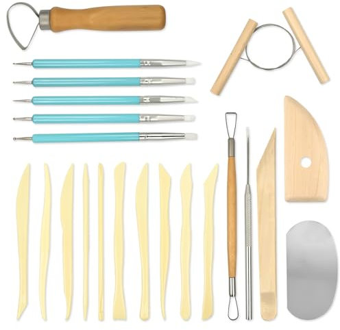FINEASY 22 Stück Töpferset, Modellierwerkzeug Ton Set, Töpferset für Zuhause, Holz Keramik Werkzeug, Töpfern Werkzeug, Hochwertige Töpferwerkzeug für Profis und Schnitzwerkzeug Anfänger