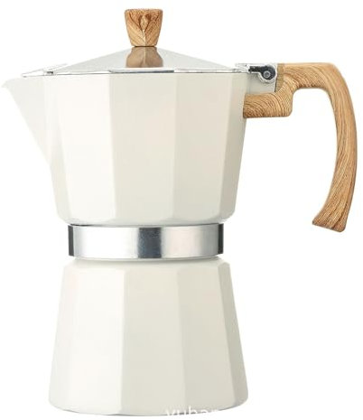 WJUHYGTF Cafetières Moka, pour Cuisinières De 6 Tasses Machine À Expresso La Machine À Expresso avec Poignée en Bois Rend Le Café Italien Adapté À Tous Les Types De Cuisinières Électrique,Blanc,300ml