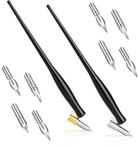 VitalEpcck Ensemble de 10 Stylos de Calligraphie Oblique, Ensemble de Plumes de Bande Dessinée, Stylo D'Écriture Fluide, Porte-Stylo de Dessin 2 en 1 avec 8 Plumes