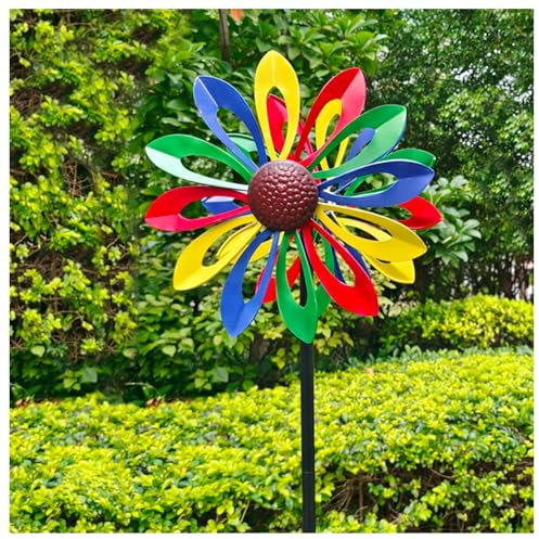 Sonnenblume Windrad Doppelwindrad mit gegenläufigen Rotoren,174CM, Windrad Groß FüR DraußEn Familie, Freunde Und Bekannte,Colorful