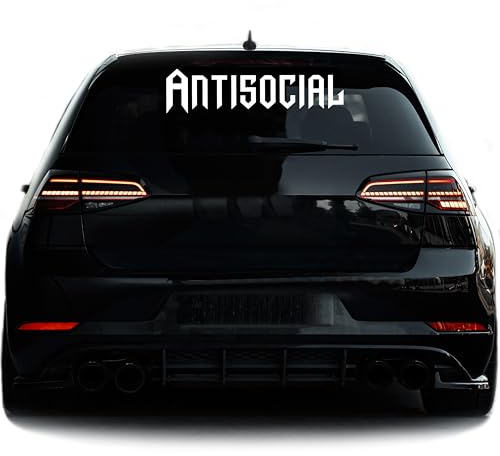 ANTISOCIAL Autoaufkleber, Tuningsticker, Aufkleber für Heckscheibe, Frontscheibe, Seitenaufkleber, Kfz, Bus, Auto, Wohnmobil, Motorsport (Weis Glanz, 55cm x 13,7cm)