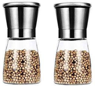 WYRMB Molinillos de Pimienta, 2 Piezas, salero para Chef Profesional, el Mejor Molinillo de Especias con Acero Inoxidable Cepillado, Cuchillas de cerámica y Grosor Ajustable.19 cm