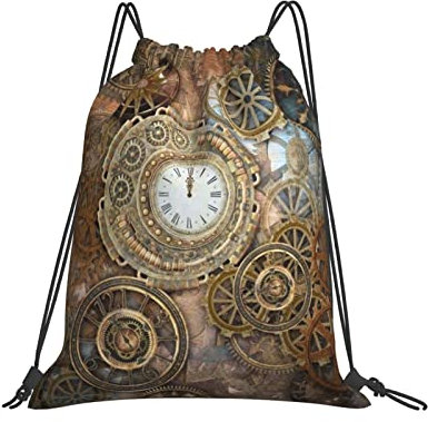 Klapprucksack Rostige Steampunk Uhr Zahnräder Metall Maschine Gold Rucksack Mit Kordelzug Alltag Sportbeutel Wasserdicht Turnbeutel Mit Kordelzug Für Erwachsene, Schwimmen, Yoga, 36X42Cm