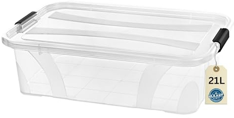 Aufbewahrungsboxen mit Deckel, 7L 14L 21L 32L 55L 80L Plastik Boxen Klickverschluss Stapelboxen 1er/3er Sets, BPA-frei, Transparent - Küche & Haushalt & Block (1er 21-Liter & 1x HLKauf-Block)