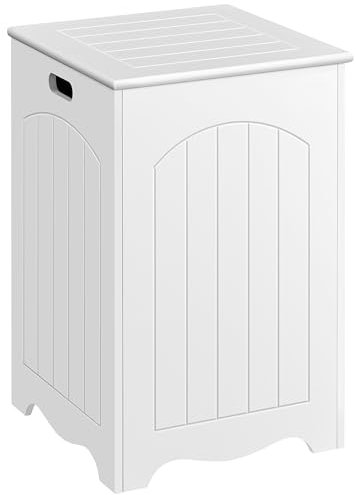 Yaheetech Wooden Laundry Basket with Hinged Lid, Large Square Laundry Hamper for Bathroom and Living Room, White, 40 x 40 x 61 cm