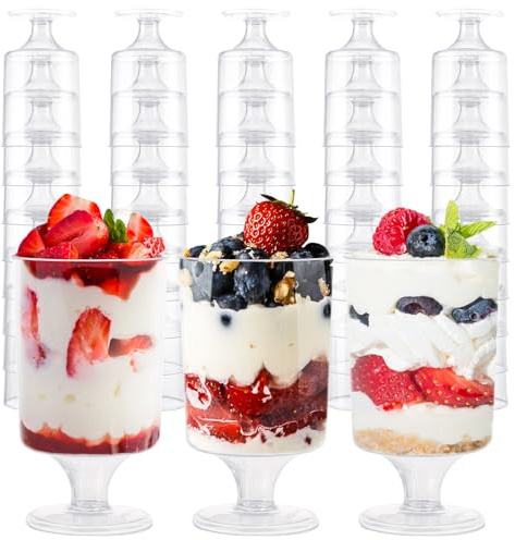 VIDETOL 100 Pcs Plastic Dessert Cups, 120ml Reusable Round Dessert Cups, Clear Parfait Appetizer Cup Serving Bowl for Dessert Pudding Mousse Party