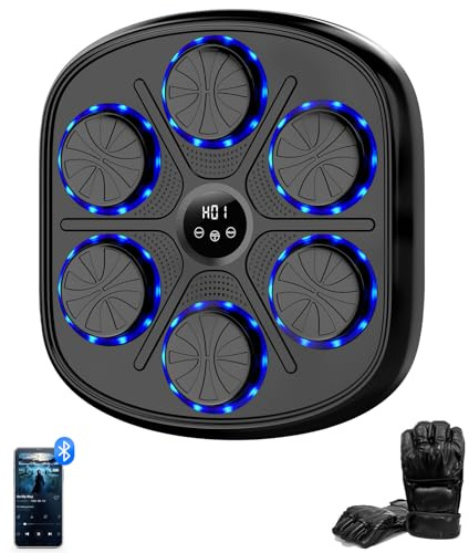 Buba Toys Musik-Boxmaschine Mit Boxhandschuhen, Wiederaufladbare Wandmontierte LED-Smart-Bluetooth-Boxmaschine, Heim-Smart-Box-Fitnessgerät, Perfekt Für Reflex- und Hand-Augen-Koordinationstraining