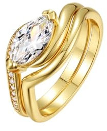 LOEXZAH Bagues marquise en moissanite dorée pour femme en argent sterling et diamant pour femme, alliances pour femmes, bagues de mariage pour femme, Dnillo De Diamantes De Mujer pour promesse de